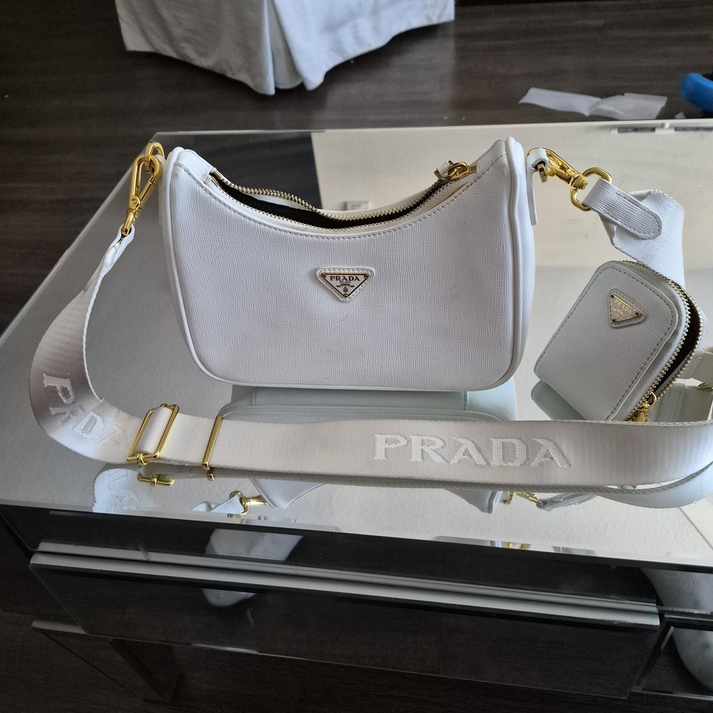 Prada White Crossbody Bag with Gold Accents